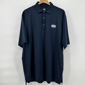 FootJoy Polo Shirt Mens XL Navy Blue Striped Performance Golf ARI Logo Wicking